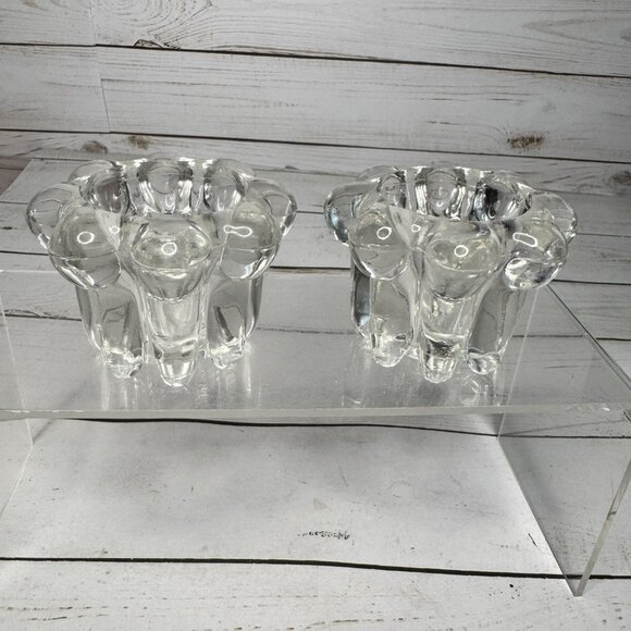 Other - Vintage Scandinavian Clear Glass Candle Holders Set Of 2 For Taper Candle